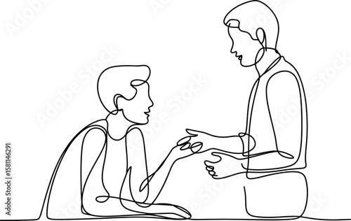 Minimalist Line Art of Discussion Between Two People Symbolizing Listening, Empathy, and Collaboration