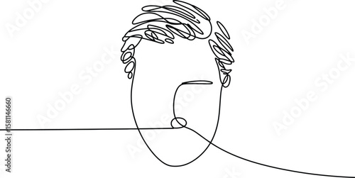 Continuous Line Art Male Portrait with Simplistic Facial Features and Expressive Hair Detail