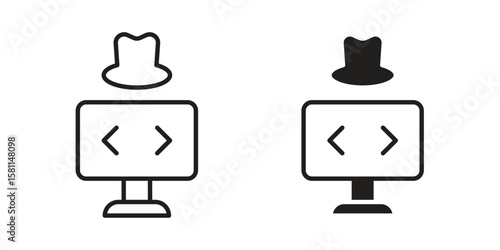 Hacker icon. Stroke and Glyph pictogram. Vector illustration on white background