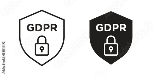 GDPR shield icon. Stroke and Glyph pictogram. Vector illustration on white background