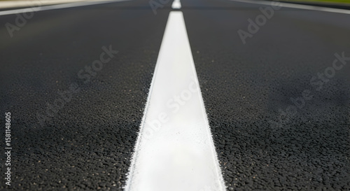 Wallpaper Mural Close-up perspective of freshly paved asphalt road with crisp white lane markings stretching into the distance Torontodigital.ca