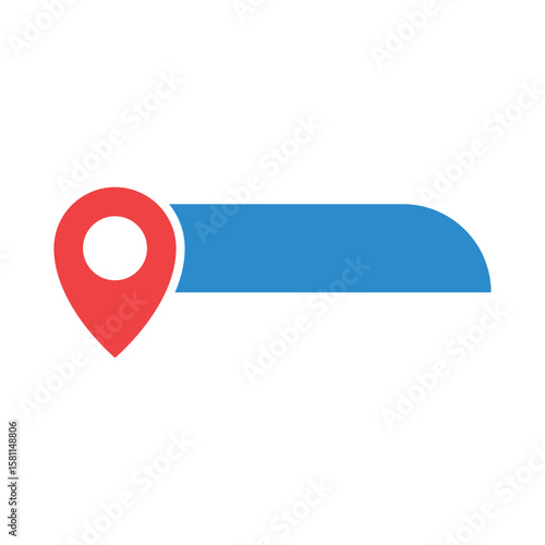 Red location pin icon with a white inner circle connected to a blue horizontal bar with a rounded right end