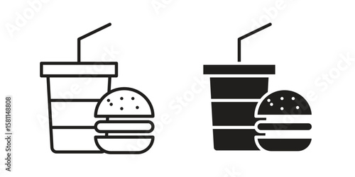 Fast food icon. Stroke and Glyph pictogram. Vector illustration on white background