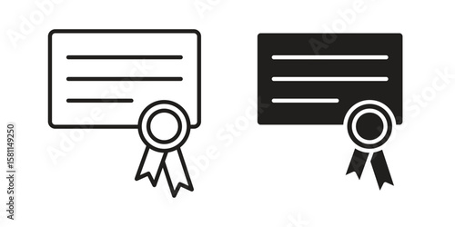 Diploma icon. Stroke and Glyph pictogram. Vector illustration on white background