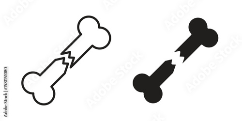 Broken bone icon. Stroke and Glyph pictogram. Vector illustration on white background