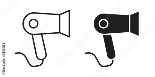 Blow dryer icon. Stroke and Glyph pictogram. Vector illustration on white background