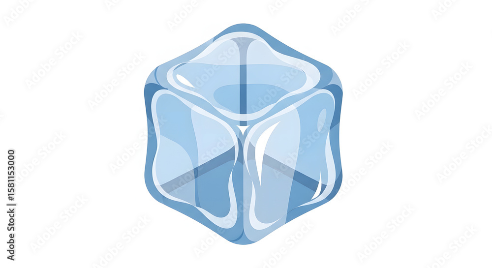 Fototapeta premium Ice Cube Illustration: Transparent, Blue, Vector Design Element