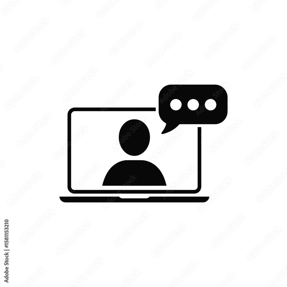 Video conference on laptop icon. Online training vector icon isolated on white background. Online meeting symbol vector Video conference on laptop icon. Online training vector icon isolated on white background. Online meeting symbol vector