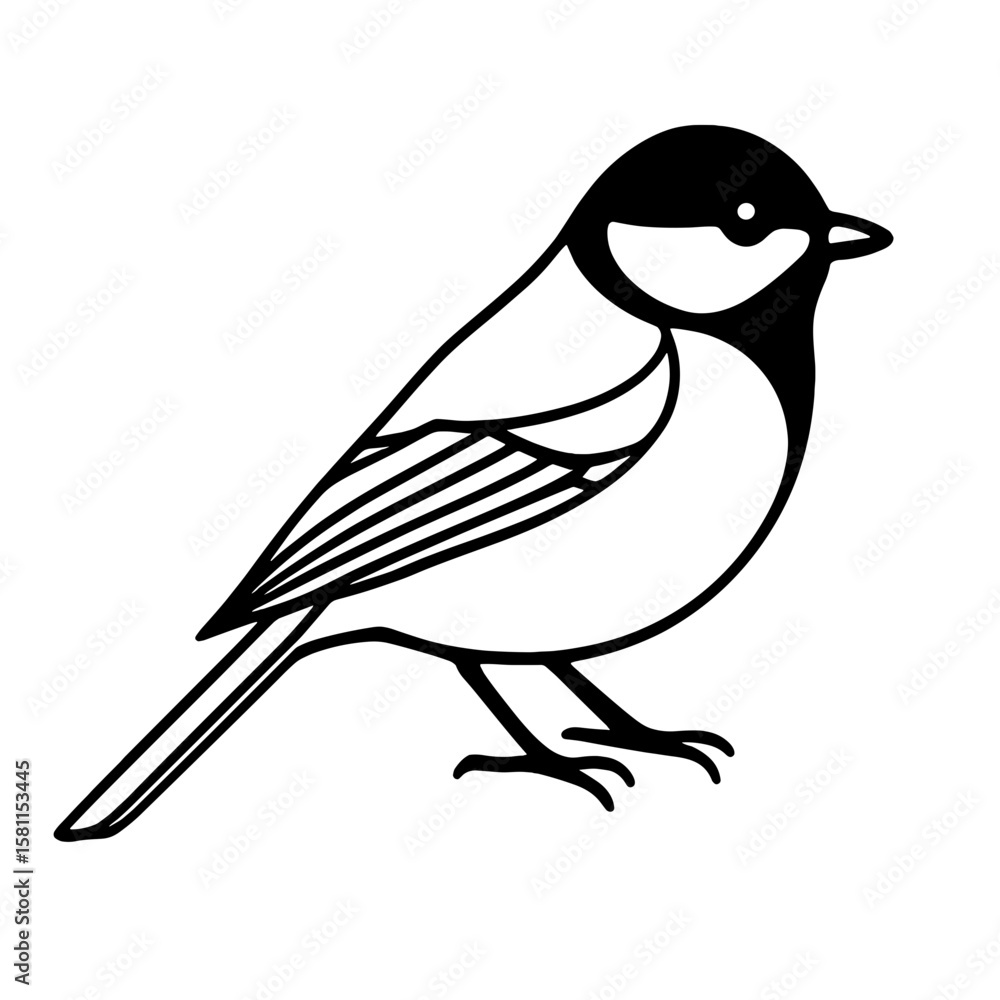 Obraz premium Black and white illustration of a bird in side profile view 