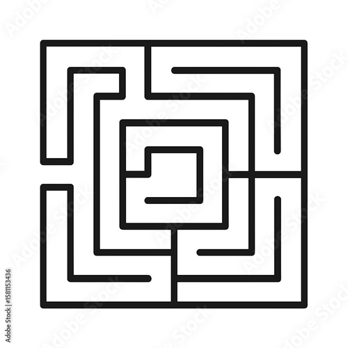 Simple black maze design in geometric style on white background  