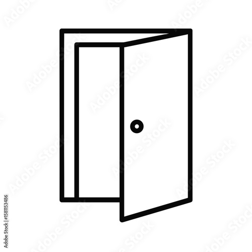 Open door outline illustration in minimalist style  