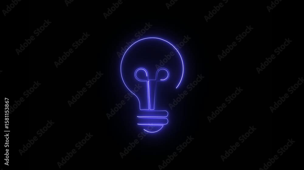 Glowing light bulb symbol animation. Energy idea, Electric neon bulb icon Glowing light bulb symbol animation. Energy idea, Electric neon bulb icon