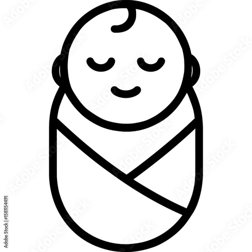 Newborn baby swaddled outline icon vector