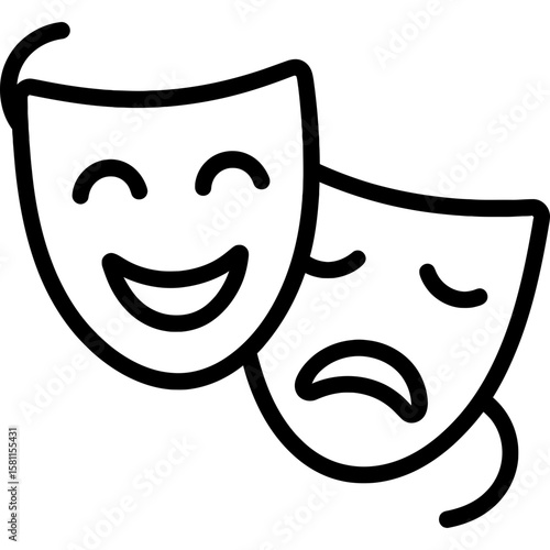 Theater masks drama outline icon vector