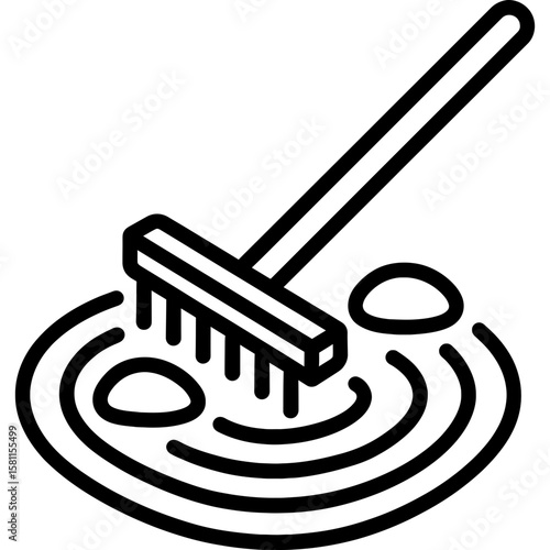 Zen garden rake outline icon vector
