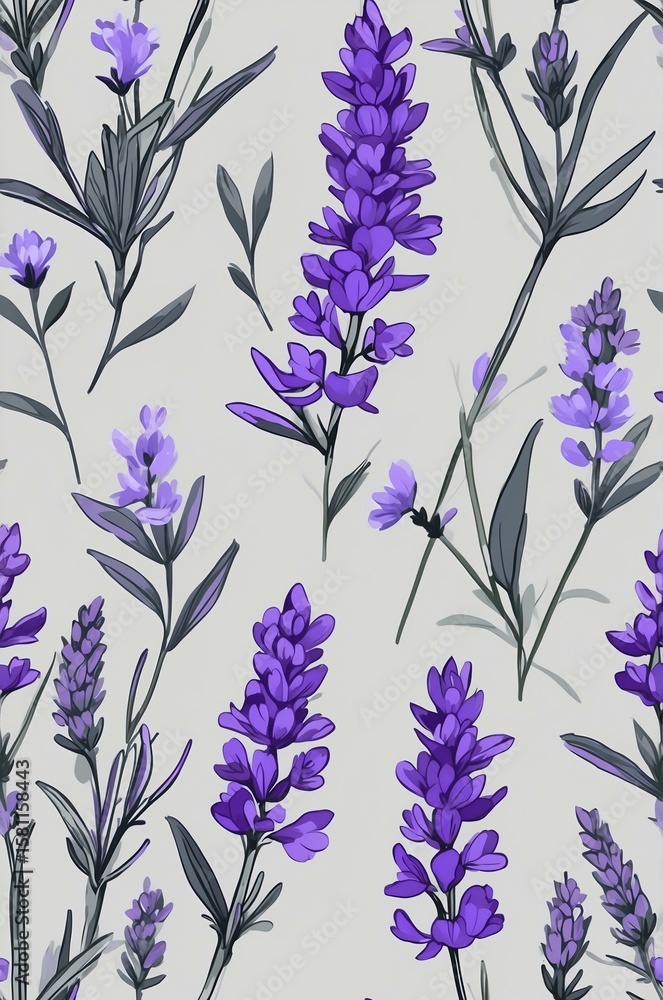 Fototapeta premium Lavender on gray background cartoonish seamless pattern