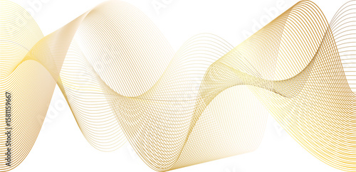 Gold line wave abstract vector background. White 3d golden swoosh detail luxury curved pattern design. Wavy magic light transparent fiber of yellow color flow texture.