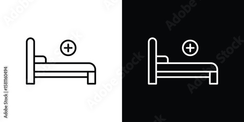 Hospital bed icon thin line symbol on white background. Editable stroke vector illustration