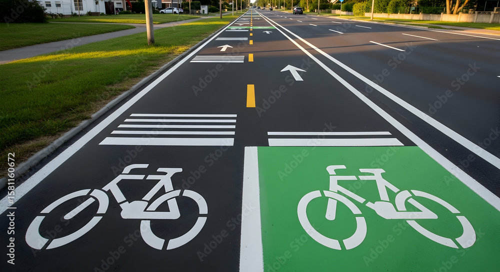 Obraz premium Dedicated Bicycle Lane Network Promotes Safe Urban Cycling Infrastructure Design