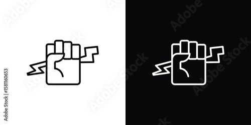 Hand with Power icon thin line symbol on white background. Editable stroke vector illustration