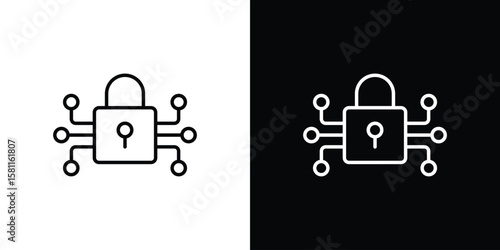 Digital Locked icon thin line symbol on white background. Editable stroke vector illustration