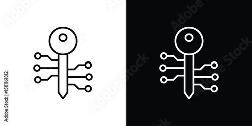 Digital key icon thin line symbol on white background. Editable stroke vector illustration