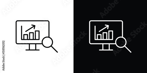 Data Analysing icon thin line symbol on white background. Editable stroke vector illustration