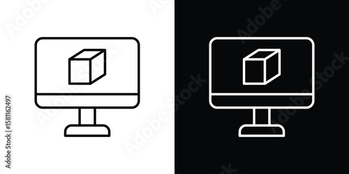 Computer simulation icon thin line symbol on white background. Editable stroke vector illustration