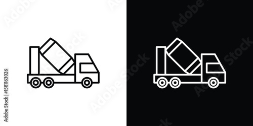 Cement truck icon thin line symbol on white background. Editable stroke vector illustration