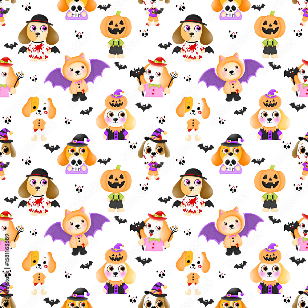 Fototapeta premium Cute ghost dog seamless pattern