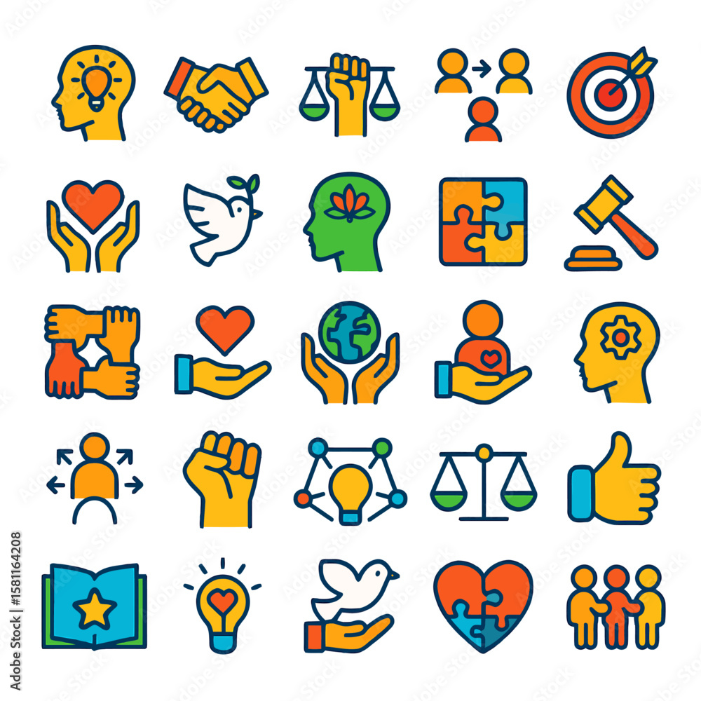 custom made wallpaper toronto digitalCollection of colorful, outline icons representing various social and personal values.