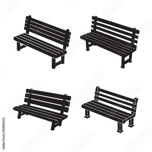 silhouette park bench set bundle on white background 