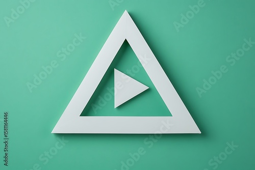 Free Download White Triangle Shape with Button on Turquoise Background Minimalist Design - GFXLoad