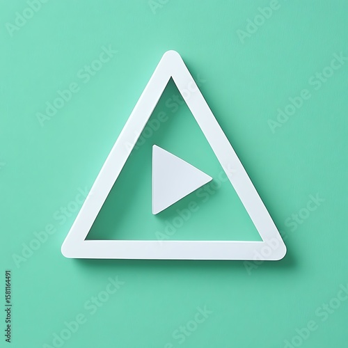 Free Download White Triangular Button Icon on Light Teal Background in Studio Lighting - GFXLoad