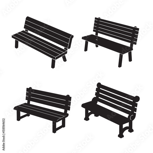 silhouette park bench set bundle on white background 