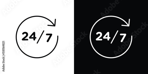 24 7 icon thin line symbol on white background. Editable stroke vector illustration