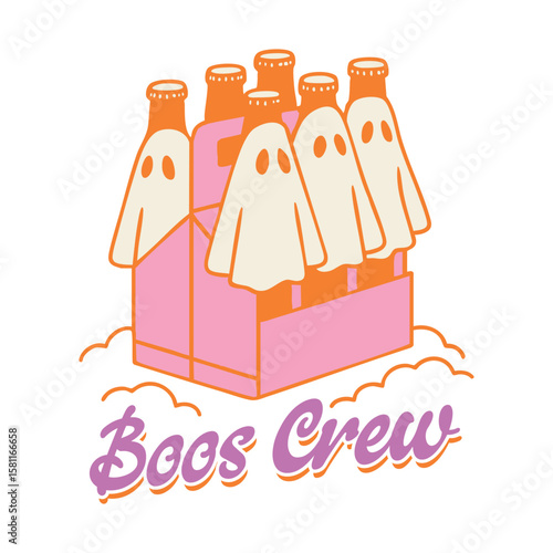 Boos Crew Halloween Beer Bottle Ghosts SVG - Spooky Drink Party Design