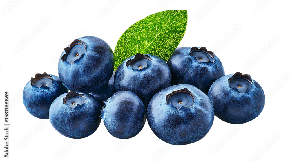 Fototapeta premium Fresh And Juicy Blueberries With Leaf Isolated On Transparent Background