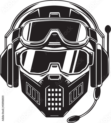 Commando helmet vector. Tactical helmet vector. War helmet. Black and white vector.