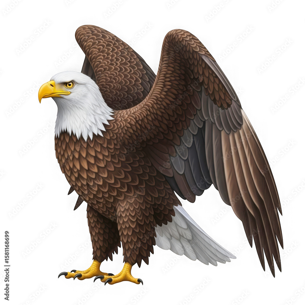 Obraz premium Majestic bald eagle with wings spread against a stark black background