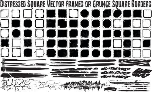 Collection of distressed square vector frames borders and grunge elements for graphic design and artistic projects