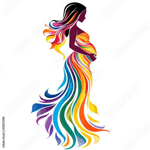 vector color silhouette of a pregnant woman on a white background .Generative AI