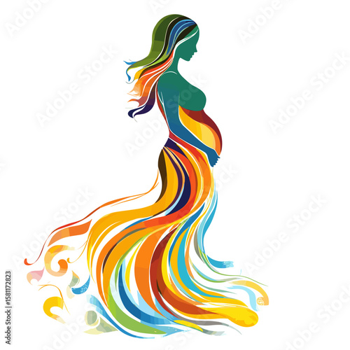 vector color silhouette of a pregnant woman on a white background .Generative AI