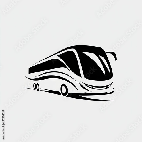 Black and white bus logo, stylized, speed