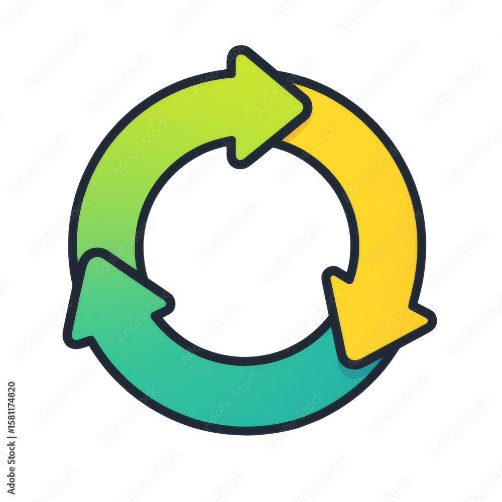 Circular Economy Arrows Icon for Sustainability Infographics Vector. 3D lime-teal arrow loop symbolizing circular economy, ideal for sustainability infographics, ESG dashboards and recycling apps.
Circular Economy Arrows Icon for Sustainability Infographics Vector. 3D lime-teal arrow loop symbolizing circular economy, ideal for sustainability infographics, ESG dashboards and recycling apps.