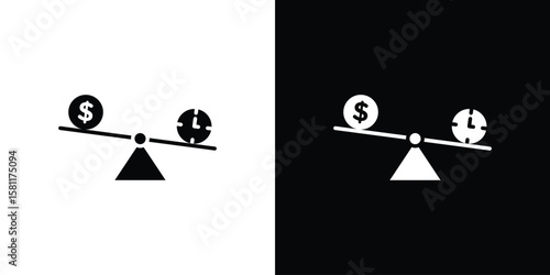 Time and money compare scale icon, Vector graphics in filled style