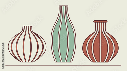 Elegant line art illustration of decorative vases for modern interior design and decor