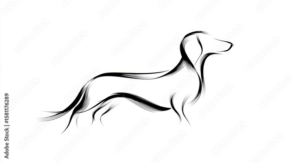 Fototapeta premium The illustration features a Dachshund dog set against a white backdrop in monochromatic hues with a black outline