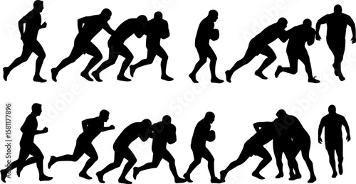 Rugby player silhouettes isolated on a transparent background vector graphic