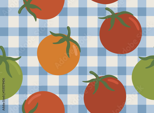 Tomato tablecloth seamless pattern vector. Summer theme rustic italian background illustration.